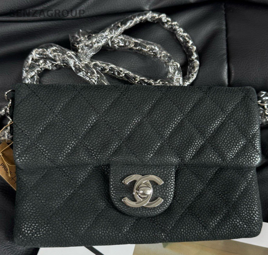 Chanel Classic Flap Chain Shoulder Bag Crossbody Black Silver Designer