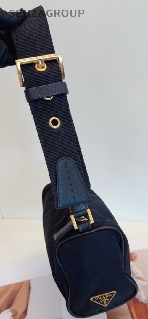 Prada Canvas Baguette Cylinder Armpit Shoulder Bag Black Women