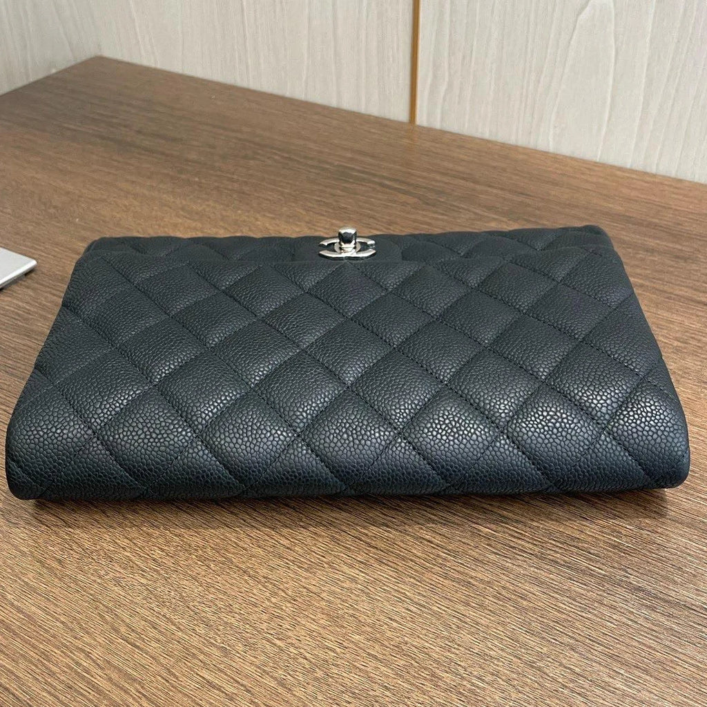 Authentic Chanel Timeless Black Chain Shoulder Bag Diamond Silver Hardware