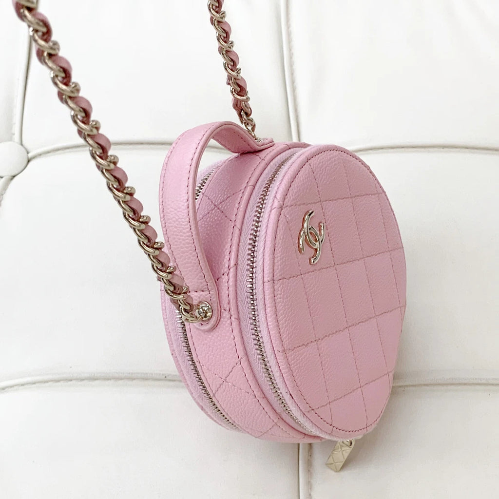 Chanel Calfskin Chain Top Handle Crossbody Bag Pink Gold Women Classic S