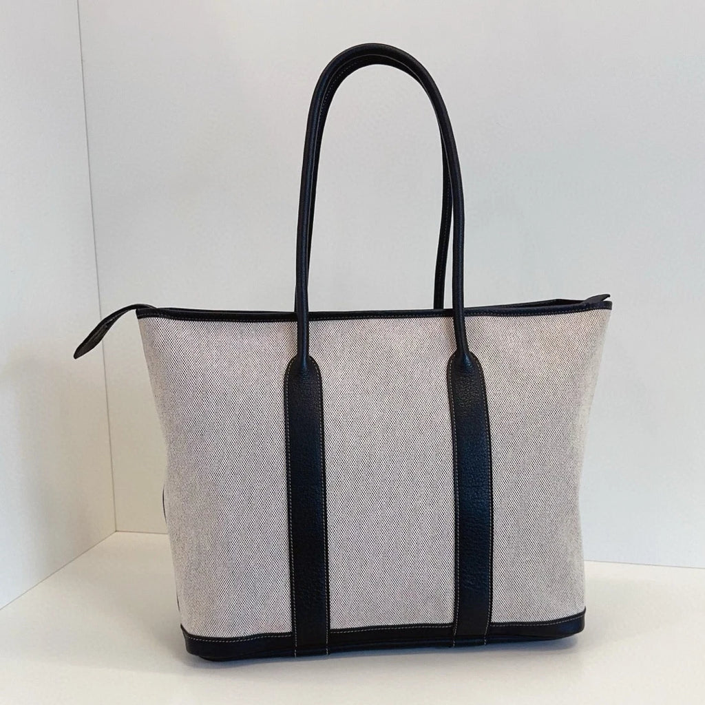 Hermes Garden Tote Canvas Top Handle Shoulder Bag White Women Classic