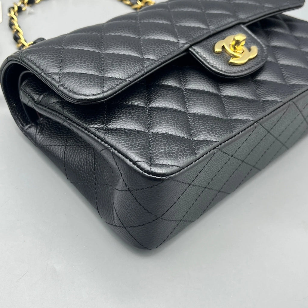 CHANEL Black Leather Classic Flap Small Shoulder Bag For Women