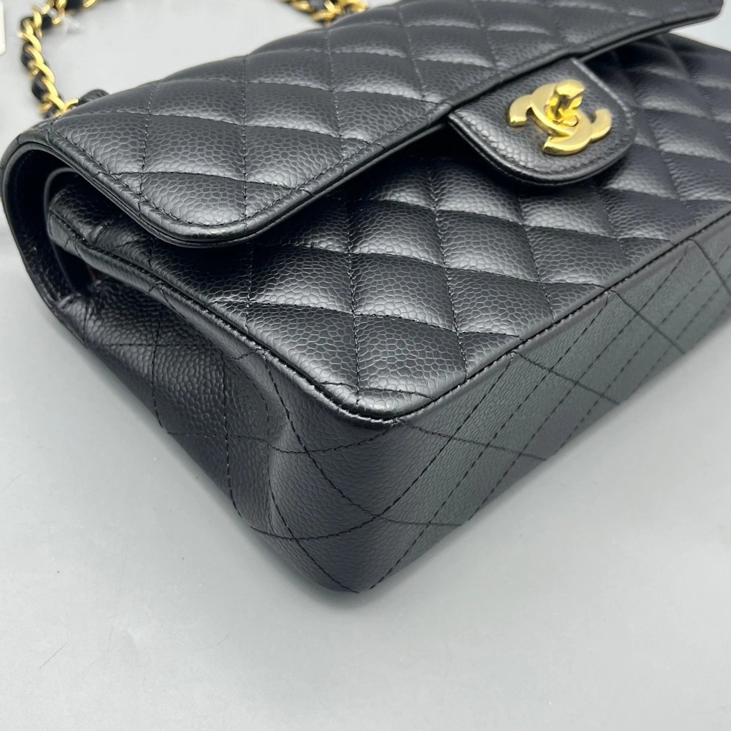 CHANEL Black Leather Classic Flap Small Shoulder Bag For Women