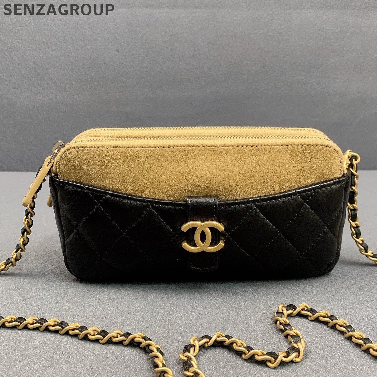 Chanel Suede & Leather Dual Zip Camera Bag Chain Shoulder Crossbody