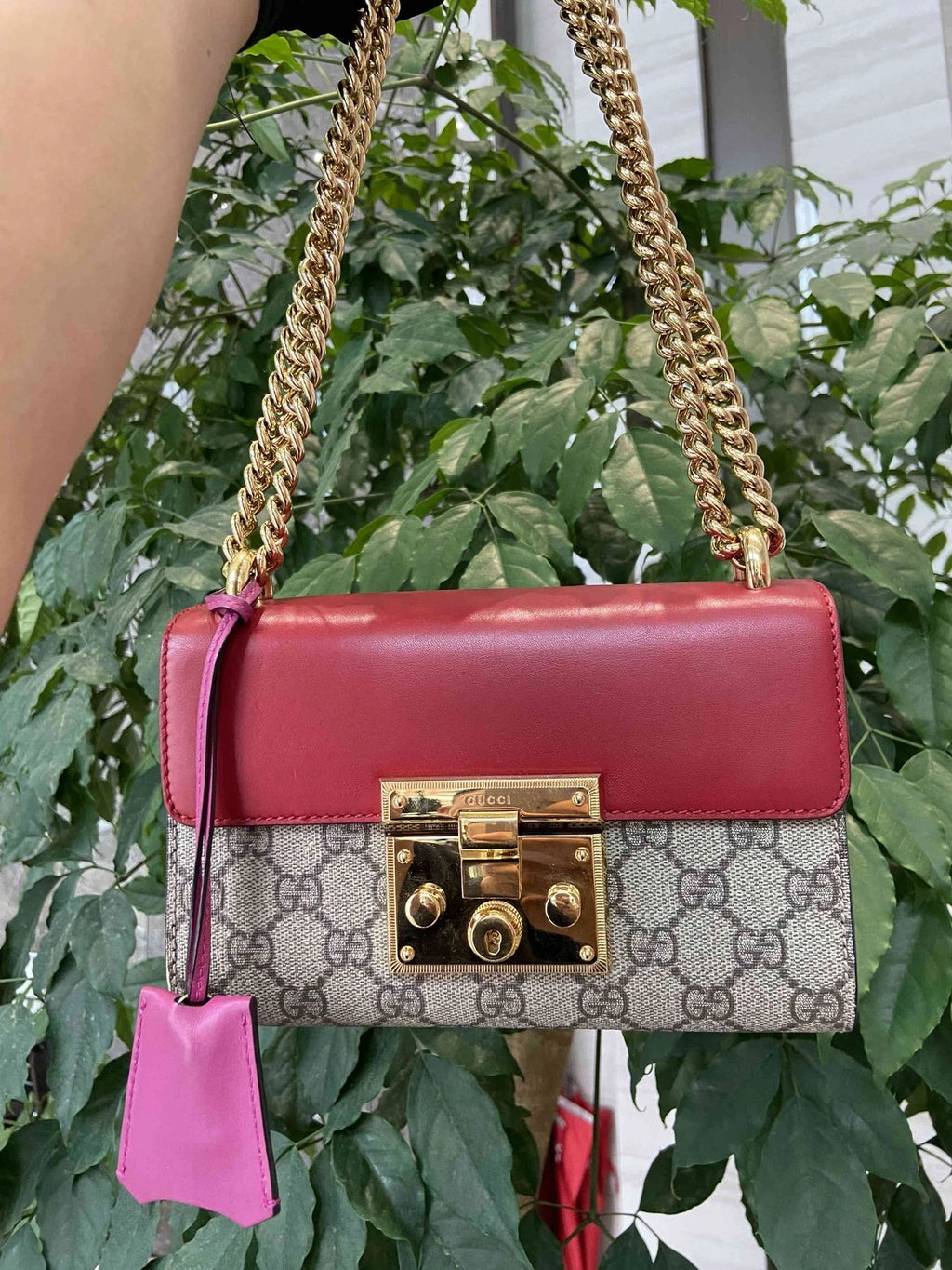 Authentic Gucci Red Padlock Small Chain Shoulder Bag For Women