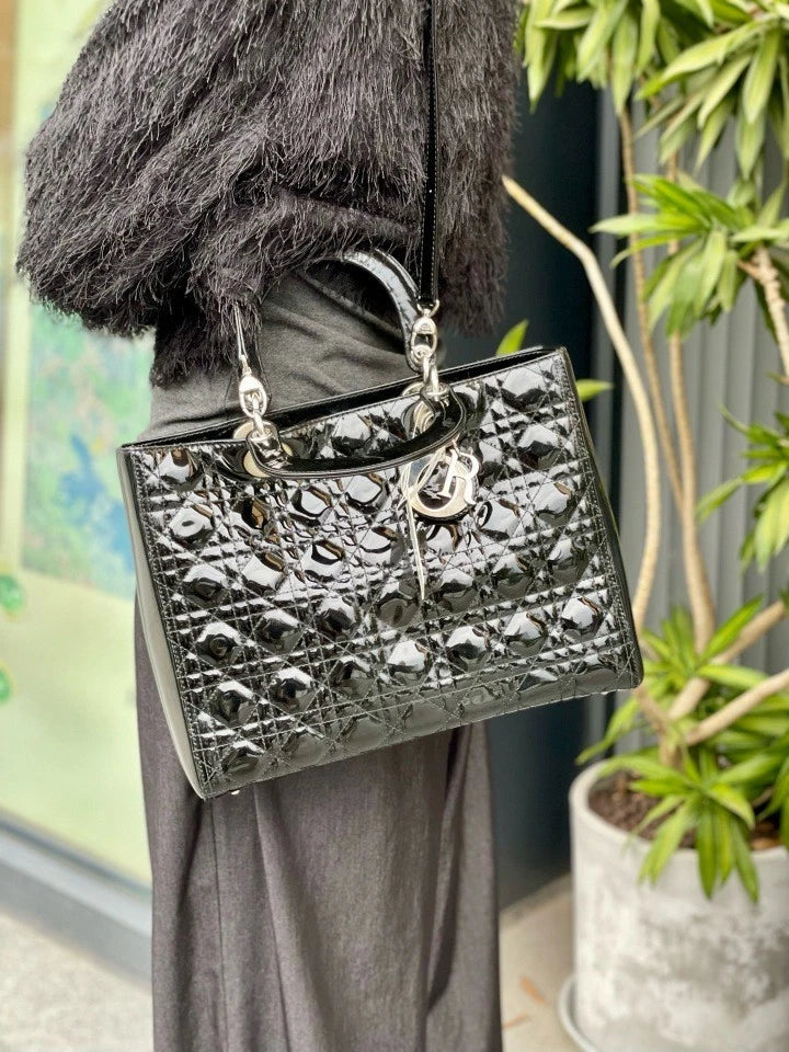Dior Lady Dior Black Top Handle Excellent