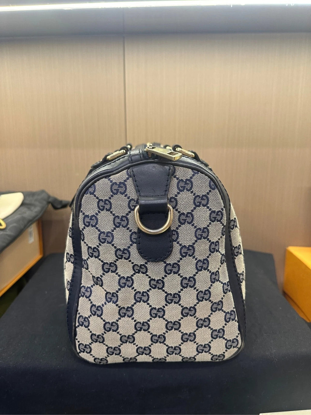 Gucci Blue Leather Canvas Boston Shoulder Crossbody Bag For Women