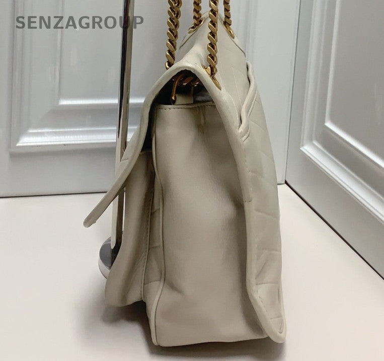 Saint Laurent Niki MM Lambskin Chain Shoulder Bag White Gold Women Classic