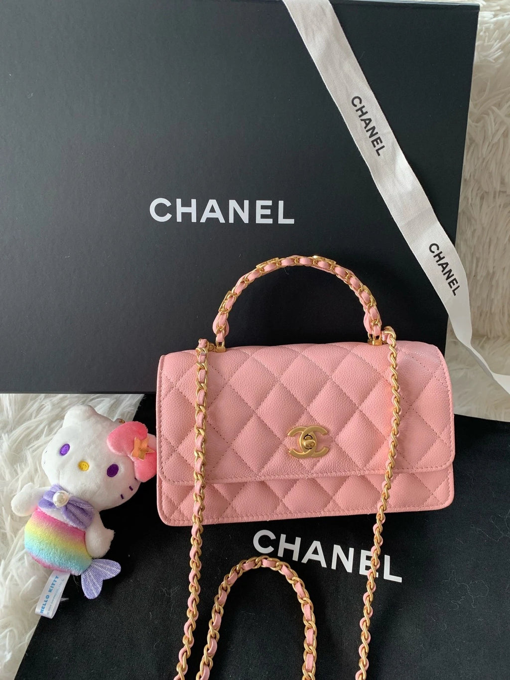 Chanel WOC Organ Bag Logo Handle Leather Pink Handbag Crossbody Women