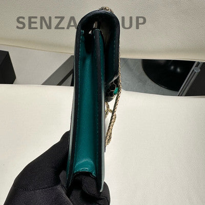 Bvlgari Serpenti Forever Green Leather Chain Shoulder Bag Gold Clasp