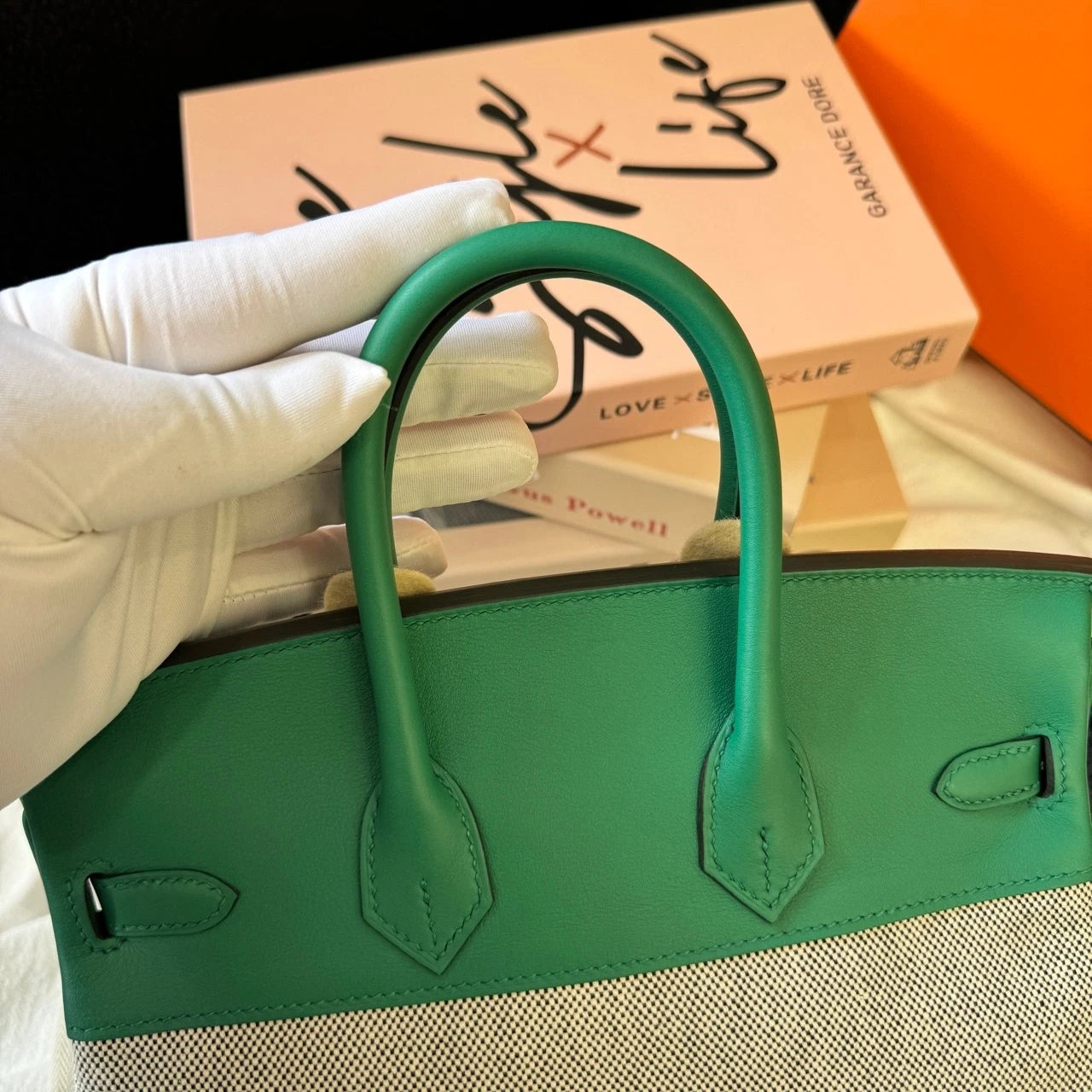 Hermes Birkin25 Canvas Green Silver Handbag For Women