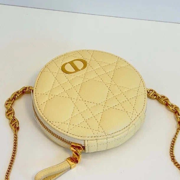 Christian Dior Caro Cannage Calfskin Chain Shoulder Crossbody Bag Yellow Women