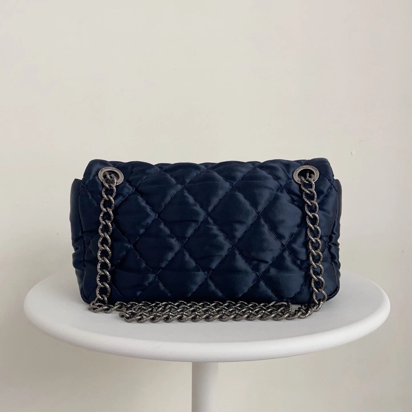 Chanel Classic Flap CF Satin Shoulder &amp; Crossbody Bag Deep Blue Classic