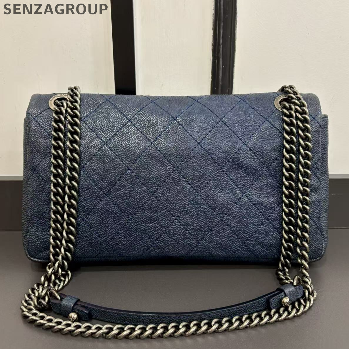 Chanel Classic Flap Blue Silver Chain Shoulder Bag Quilted Fashion Women