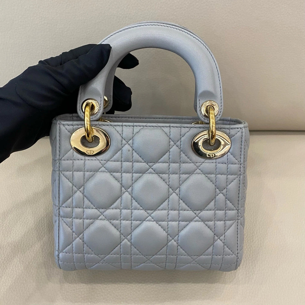 Dior Lady Dior Lambskin Gray Handbag Excellent