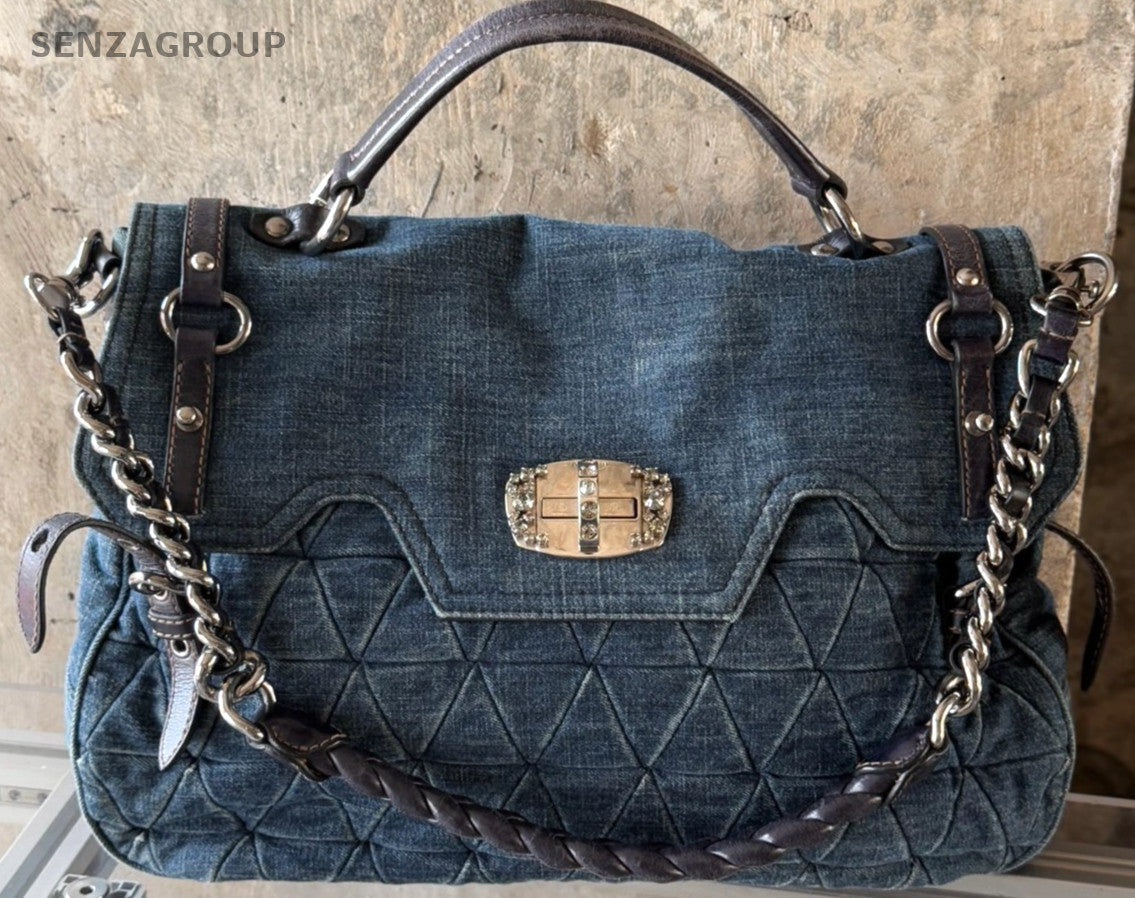 Miu Miu Denim Handbag Shoulder Bag Women Blue