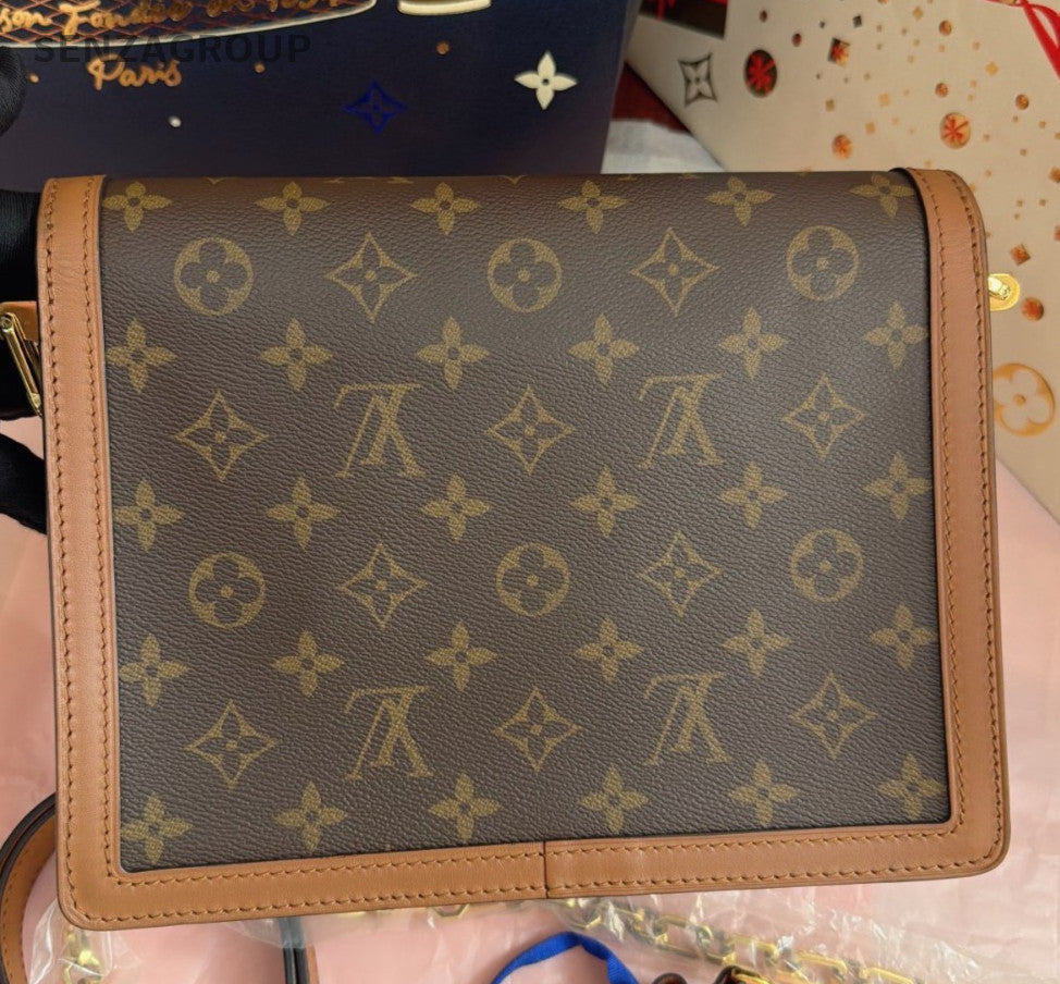 Louis Vuitton Dauphine MM Monogram Chain Shoulder Bag Brown Gold Women Classic