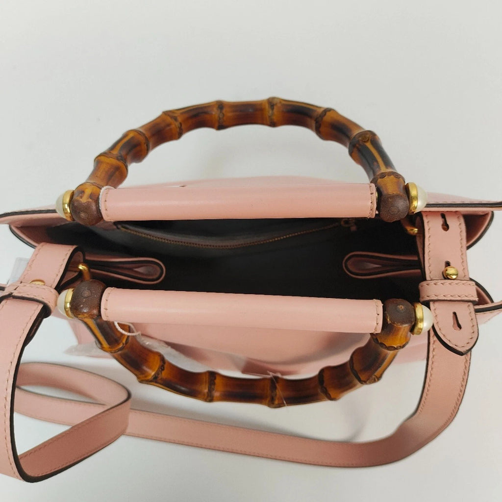 SJ0001 Gucci Nymphaea Pink Smooth Calfskin Bamboo Top Handle Bag XP02052