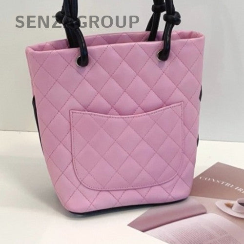 Chanel Cambon Mini Black Pink Tote Handbag Used Women Classic Designer