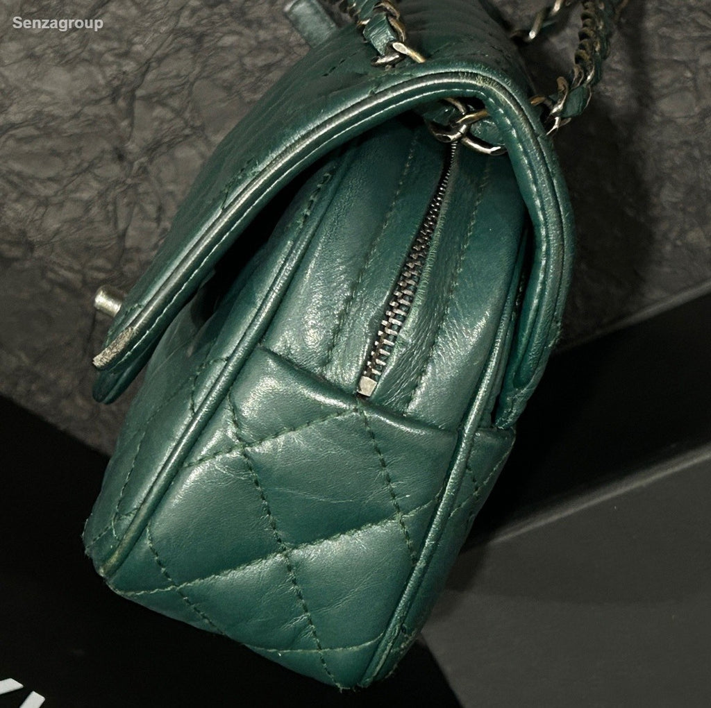 Chanel Diamond Mini Chain Shoulder Bag Crossbody Green Silver Women Classic