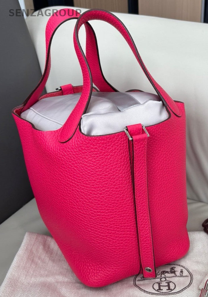 Hermes I6 Picotin Lock Silver Hardware Tote Handbag Pink Used Women Classic