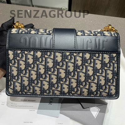 Dior Montaigne 30 Oblique Chain Shoulder Bag Blue Gold Women's Classic