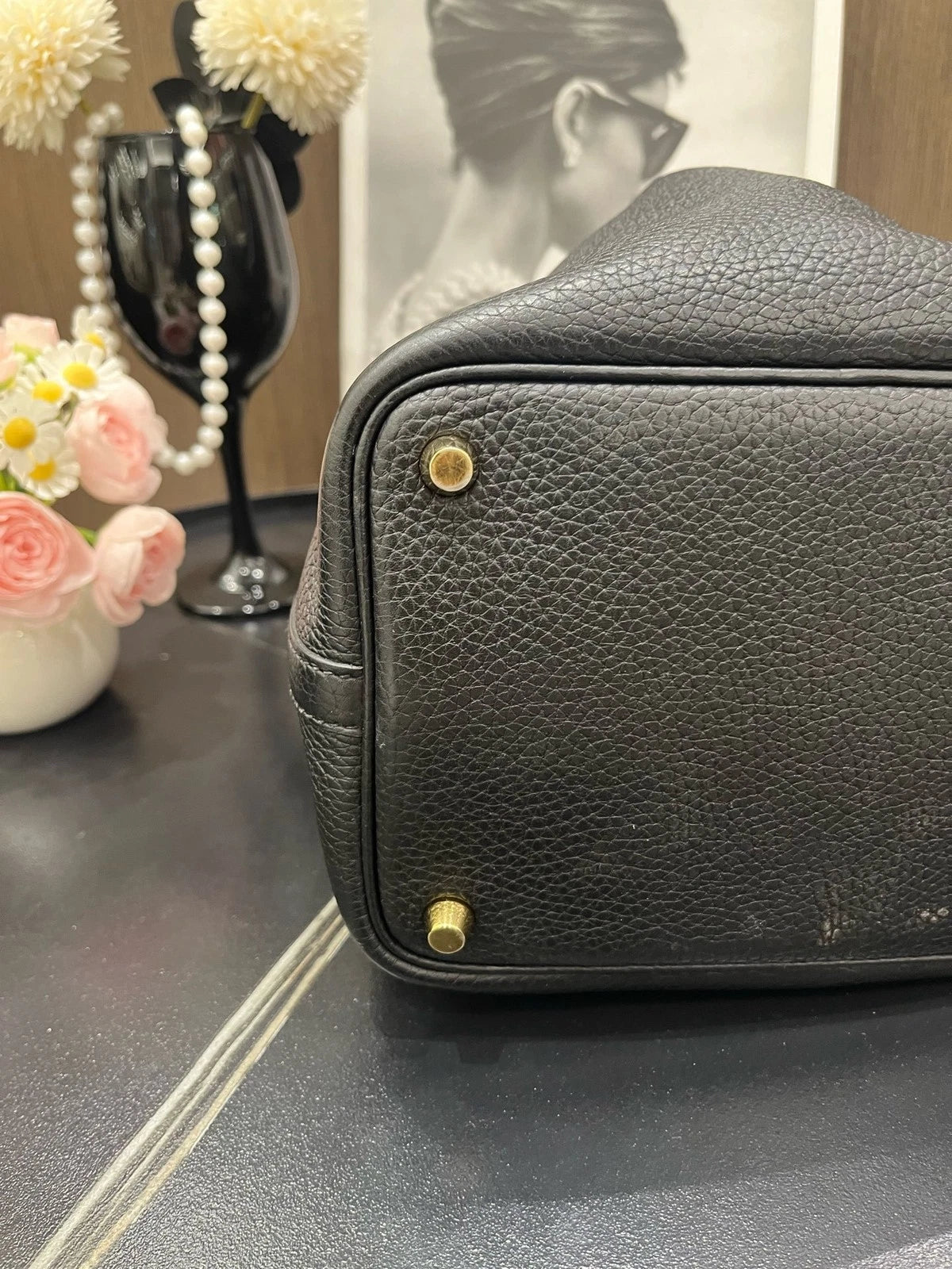 Hermes Black Leather Picotin18 Gold Hardware Bucket Bag For Women