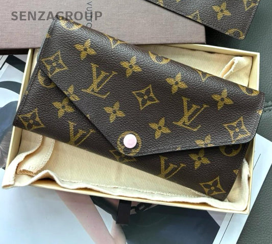 Louis Vuitton Monogram Wallet Brown Pink Women Full Set
