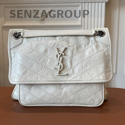 Saint Laurent Niki Bag White Silver Hardware Chain Crossbody Shoulder Bag