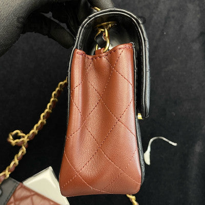 Chanel Red & Black Quilted Classic Flap Bag with Gold Chain