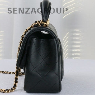 Chanel Classic Flap Mini Handle Black Gold Lambskin Shoulder Crossbody Bag