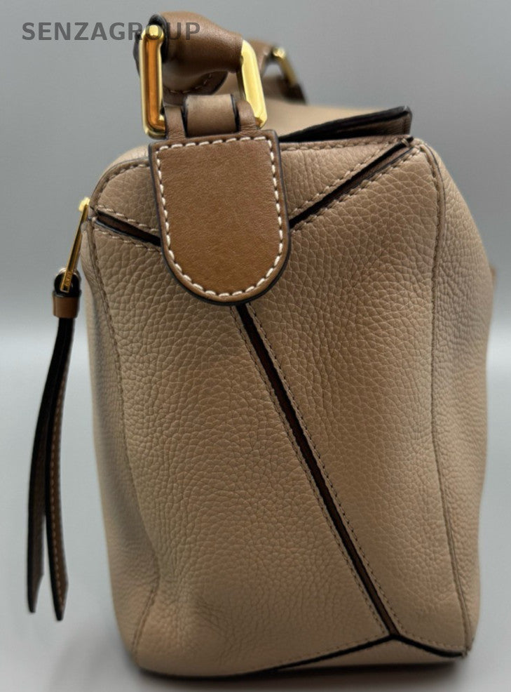 Loewe Puzzle MM Shoulder Bag Crossbody Brown Gold Used Women Classic
