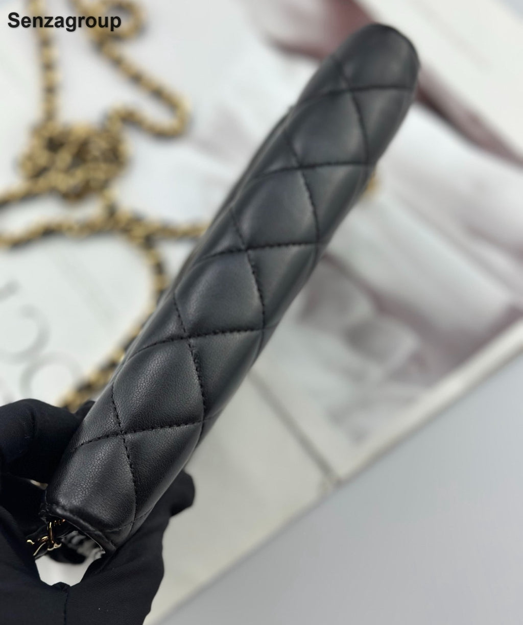 Chanel WOC Lambskin Chain Shoulder Bag Crossbody Black Gold Women Classic