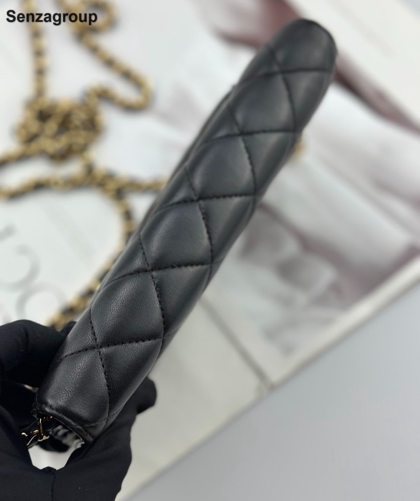 Chanel WOC Lambskin Chain Shoulder Bag Crossbody Black Gold Women Classic