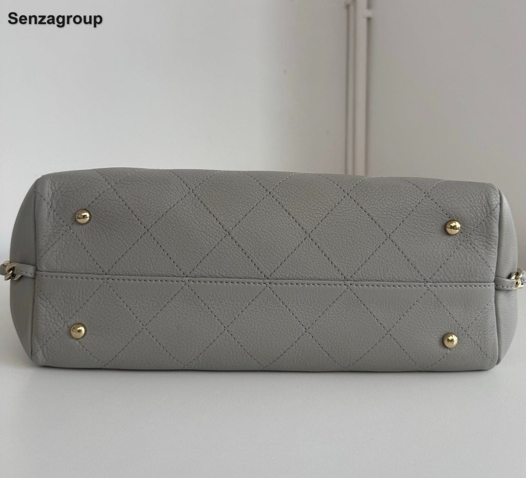 Chanel Diamond Tote Chain Top Handle Shoulder Bag Gray Silver Women Classic