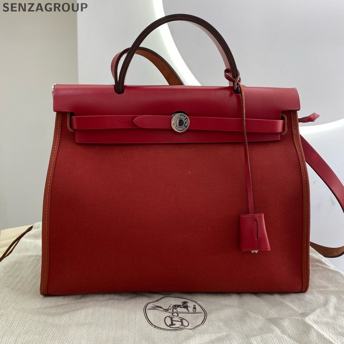 Hermès Herbag 31 Canvas Shoulder Bag Red Silver - Classic Women's Tote