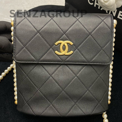 Chanel Black Quilted Pearl Chain Shoulder Crossbody Bag - Women's Fashion