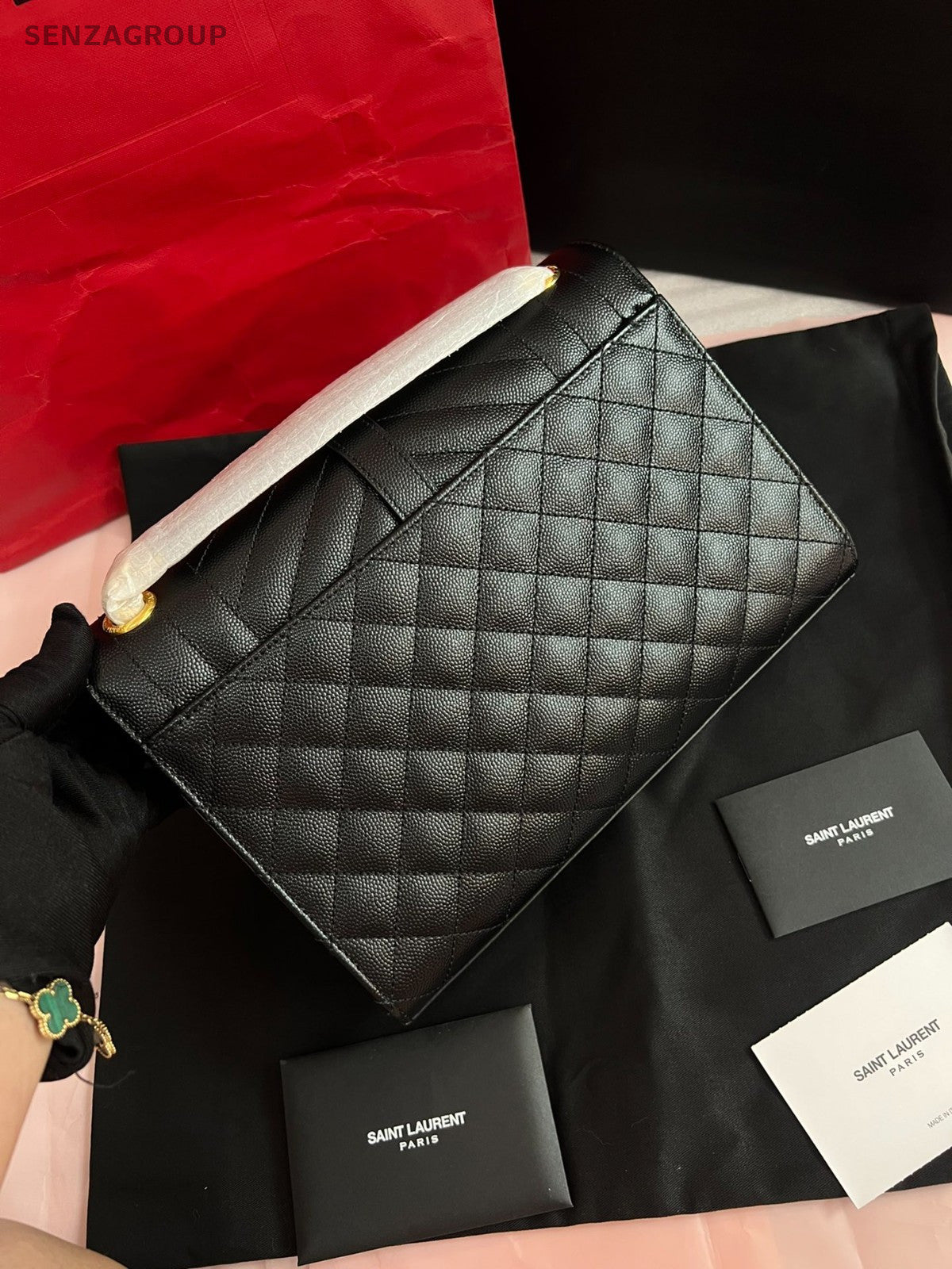 YSL Saint Laurent Envelope MM Chain Shoulder bag Black Gold Women Brand NEW