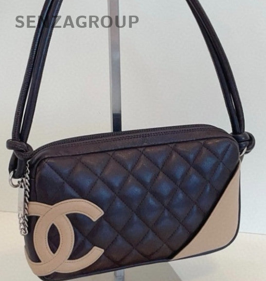 Chanel Cambon Vintage Shoulder Bag Black Orange Used Women Classic Diamond