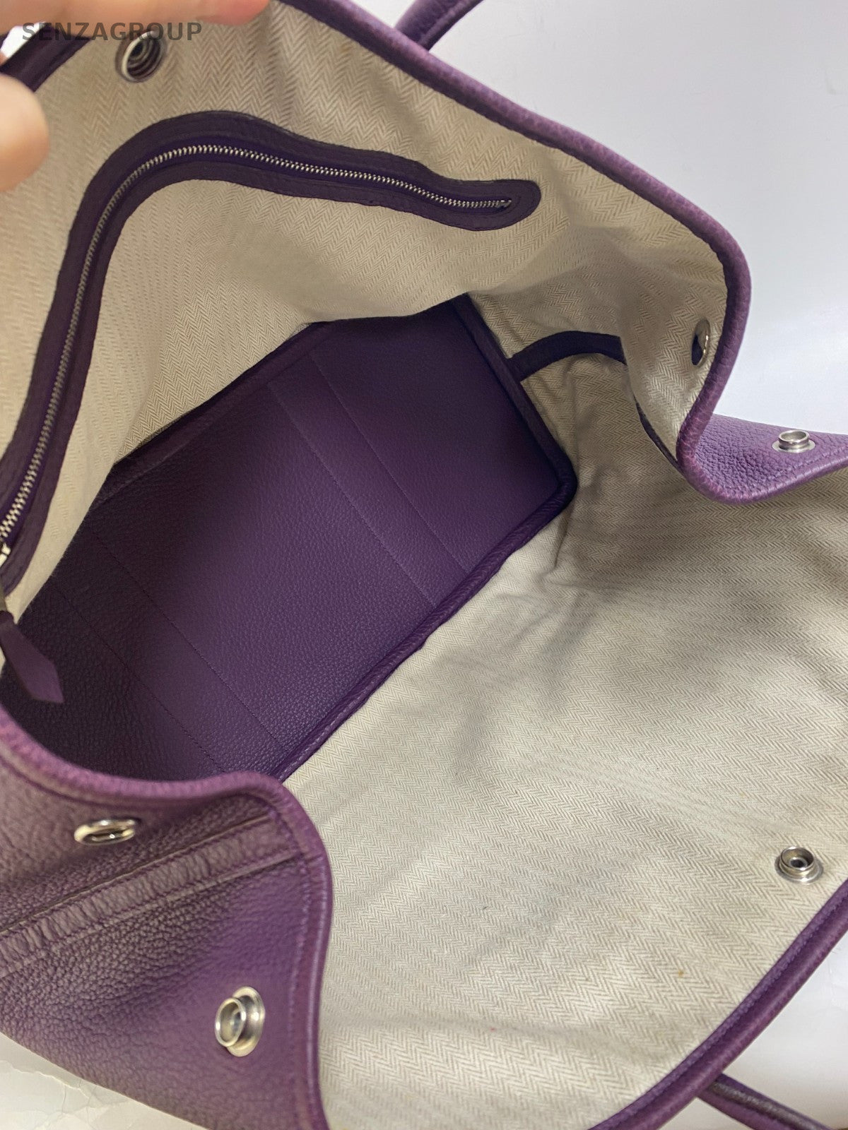 Hermes Garden Party36 Top Handle Bag Purple Silver Used Women Classic Fashion