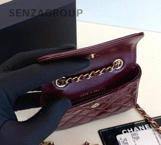 CHANEL CF Diamond Calfskin 2ways Shoulder Crossbody Bag Women Wine Red