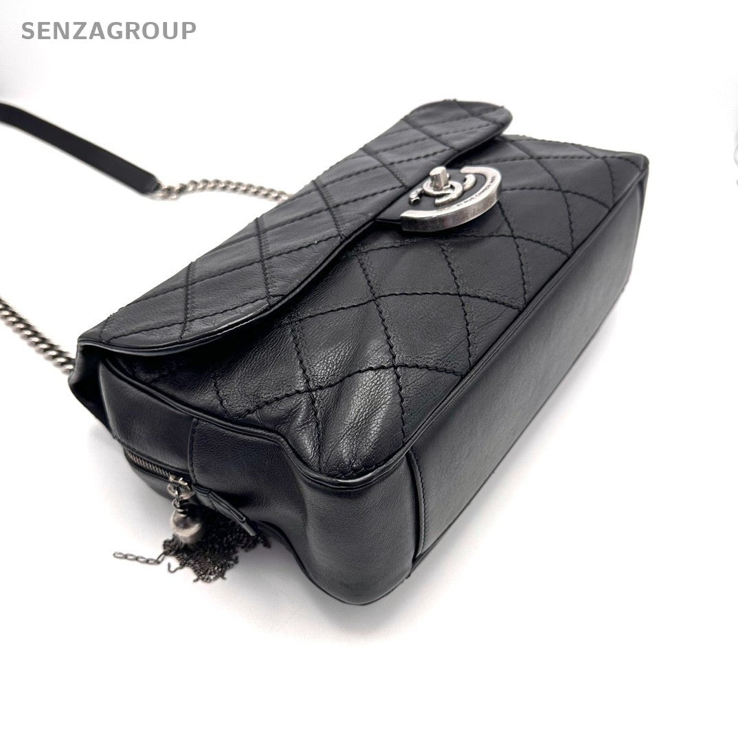 Chanel Edinburgh Series Diamond Pattern Chain SHoulder bag Black silver Women