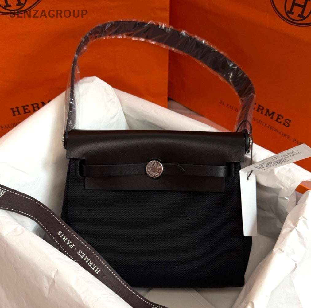 Hermes Herbag Mini Shoulder Bag Black Silver Used Women Classic