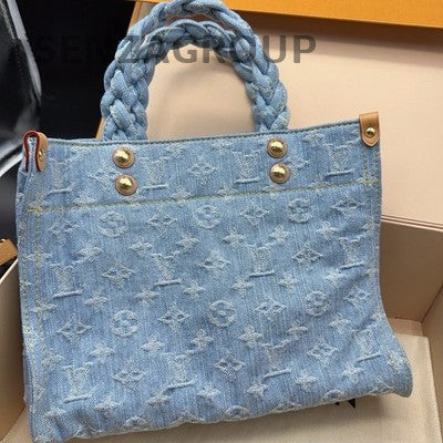Louis Vuitton Denim Tote Small Blue Gold Handbag Shoulder Bag Classic Women
