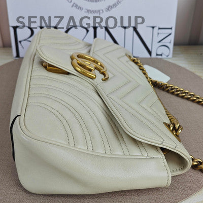 Gucci Marmont 26 White Gold Chain Shoulder Crossbody Bag For Women