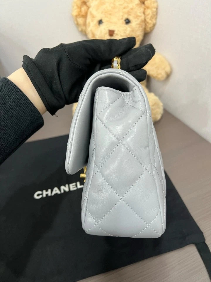CHANEL 23B Gray Twisted Handle Square Crossbody Bag For Women