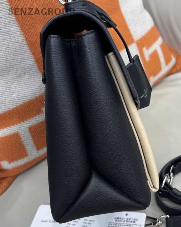 Louis Vuitton My Lockme Calfskin Top Handle Bag Black Beige Women Classic