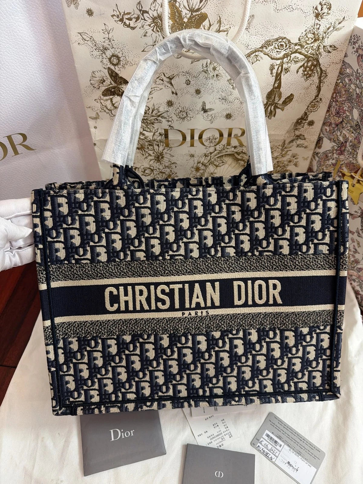Dior Book Tote Canvas Blue Top Handle Tote Bag Excellent
