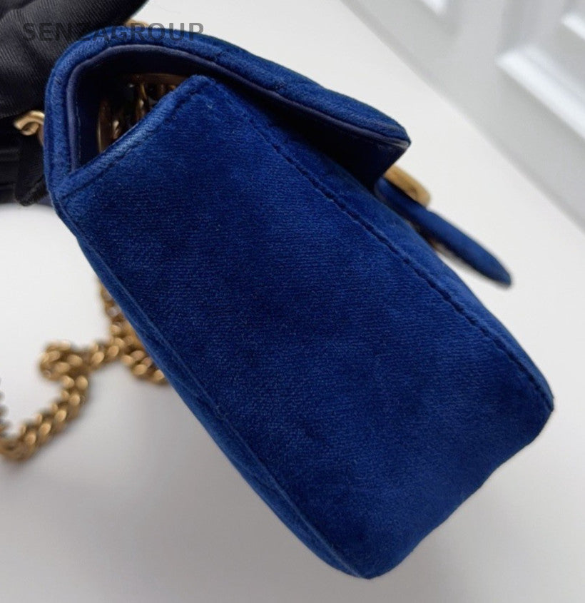 Gucci Marmont 22 Chain Shoulder Bag Crossbody Blue Gold Women Classic Fashion