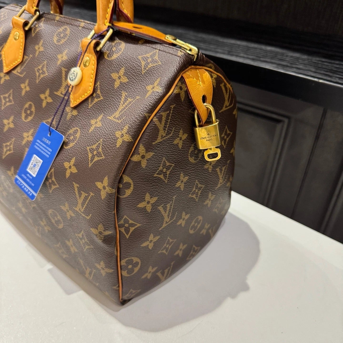 Louis Vuitton Speedy30 Monogram Canvas Top Handle Bag Brown Gold Women Classic